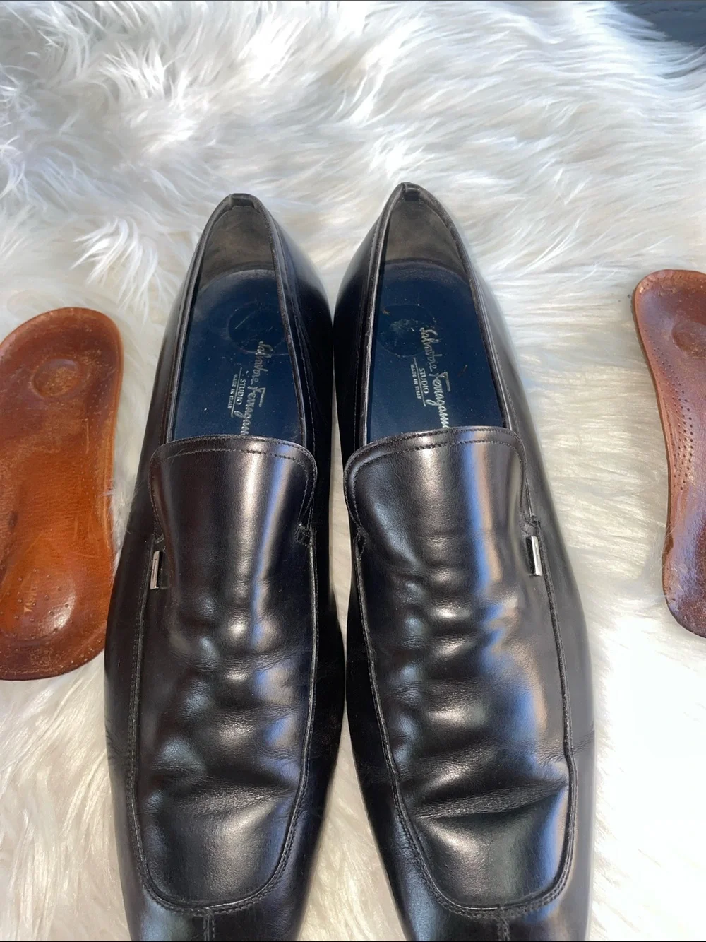 Salvatore Ferragamo Black Leather Slip-On Men's Dress Loafers